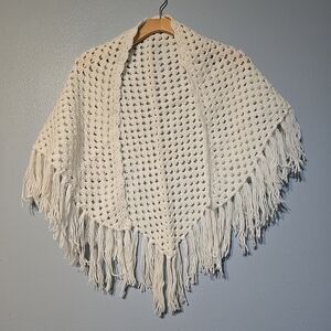 White Crochet Shawl with Fringe